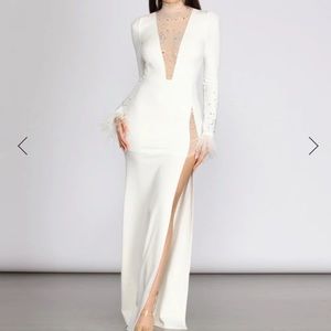 BEKA MESH AND HEAT STONE HIGH SLIT DRESS